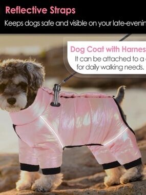 Waterproof Dog Zip Up Snowsuit Jacket With Fleece Lining Size Small